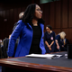U.S. Supreme Court nominee Judge Ketanji Brown Jackson returns from a break in her confirmation hearing before the Senate Judiciary Committee in the Hart Senate Office Building on Capitol Hill on March 23, 2022, in Washington, DC.